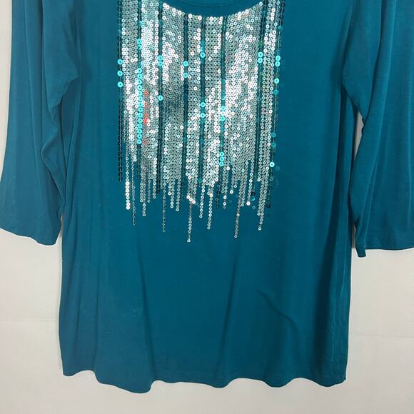 Christopher & Banks 3/4 Sleeve Sequin Blue Top Size S - Picture 4 of 11